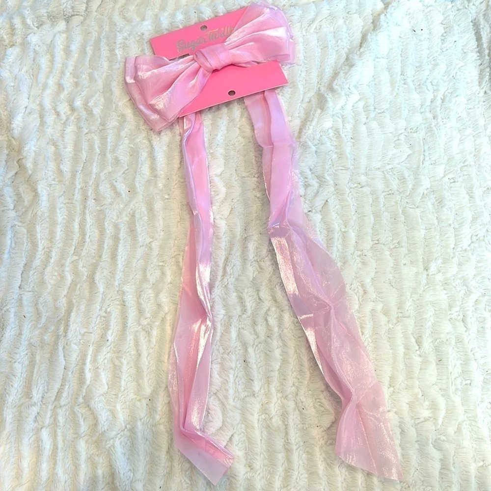 Brand new sugar thrills pink iridescent satin shimmer clip hair bow one size